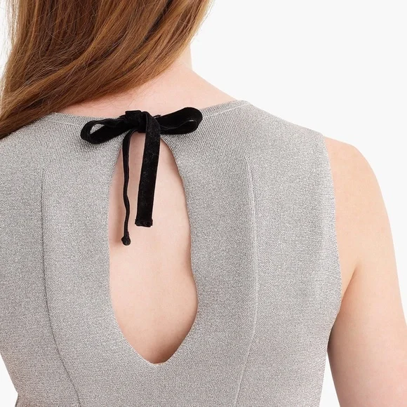 New J.CREW $188 Madison Silver Shimmer Sleeveless Lurex Jumpsuit with Velvet Tie - Picture 4 of 6